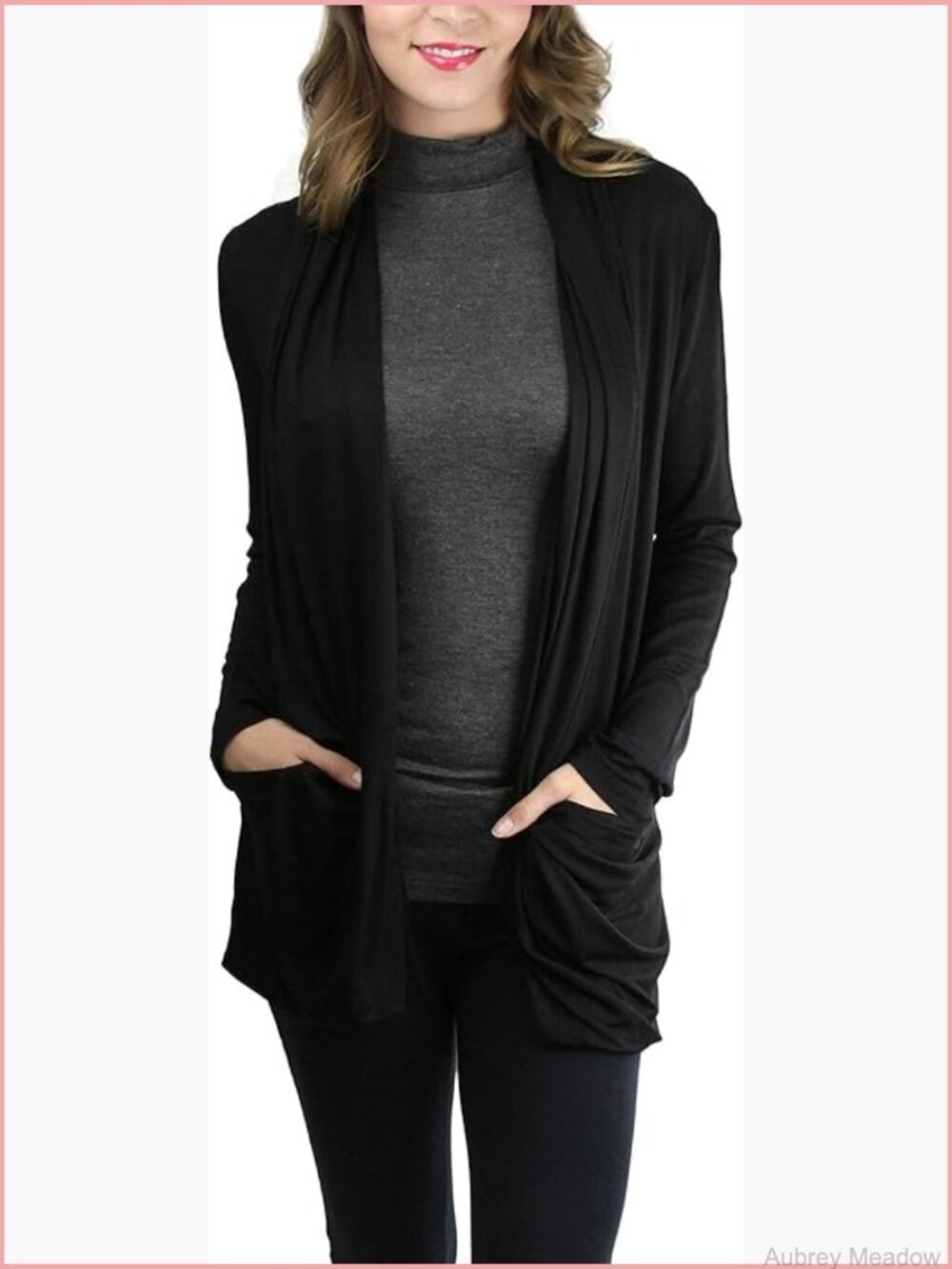 Long Sleeve Ribbed Open Front Cardigan with Pockets